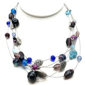 Lia Sophia Art Show Multi Strand Illusion Glass Wire Necklace RETIRED 2009